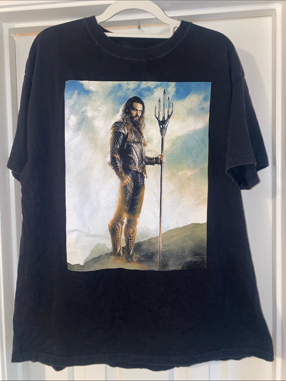 Black Short-Sleeve Graphic Tee with Aquatic Hero Print
